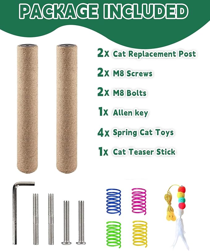 BNOSDM 2 Pcs 15”x2.75” M8 Cat Tree Scratching Post Replacement Parts for Indoor Cats Tower Rope Scratch Poles Refill Sisal Part for Refurbishment Hemp Grey - PAWPICO