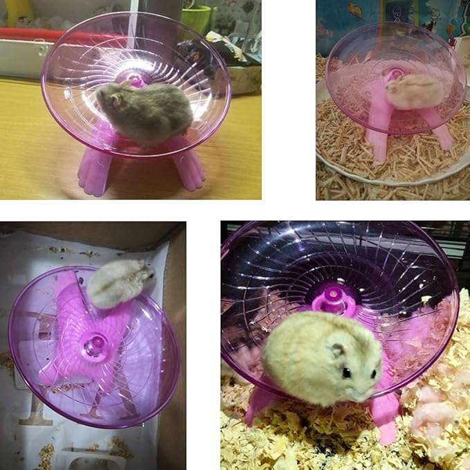 Hamster Flying Saucer Silent Running Exercise Wheel for Gerbil Rat Mouse Hedgehog Small Animals (Pink) Wontee