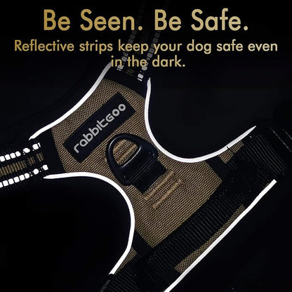 rabbitgoo Dog Harness, No-Pull Pet Harness with 2 Leash Clips, Adjustable Soft Padded Dog Vest, Reflective No-Choke Pet Oxford Vest with Easy Control Handle for Medium Dogs, Beige, M - PAWPICO