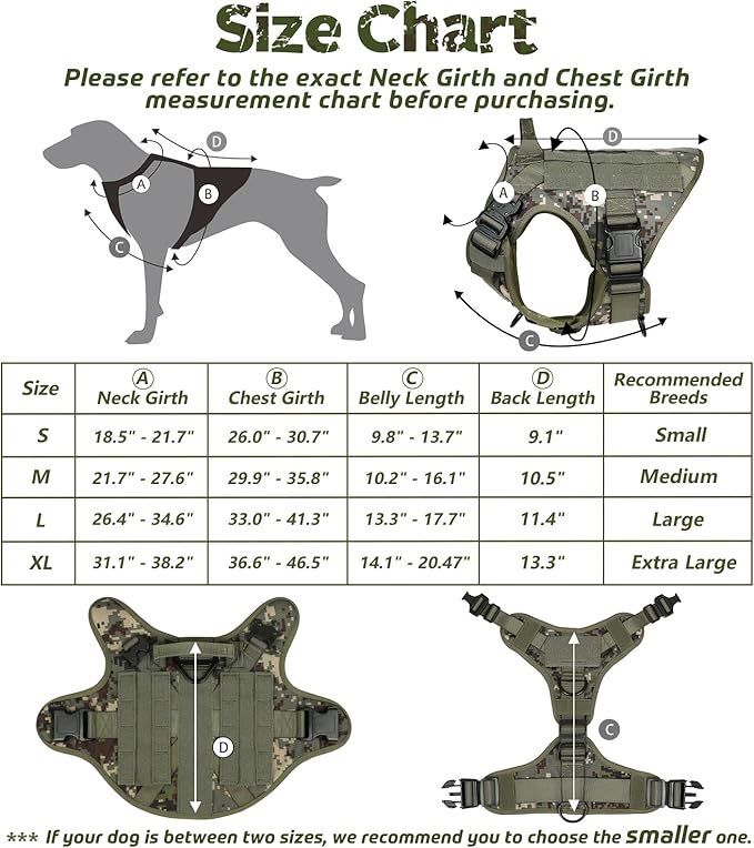 rabbitgoo Tactical Dog Harness Medium Sized, Heavy Duty Pet Harness with Handle, No-Pull Service Vest Medium Breed, Adjustable Military Dog Vest for Training Hunting Walking, Green Camo, M rabbitgoo