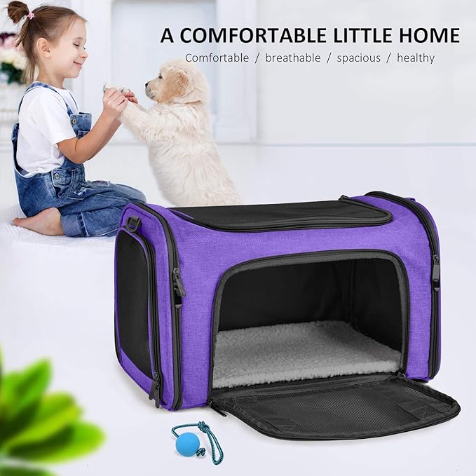 Henkelion Pet Carrier for Small Medium Cats Dogs Puppies up to 15 Lbs, Airline Approved Small Dog Carrier Soft Sided, Collapsible Travel Puppy Carrier - Purple - PAWPICO