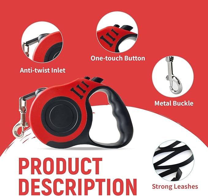 Retractable Dog Leash Automatic Telescopic Tractor Dog Tape, Pet Tape 10/16 FT Durable and Convenient, with Folding Bowl, Dispenser, Rubbish Bags, Suitable for Small and Medium Dogs LIEVUIKEN