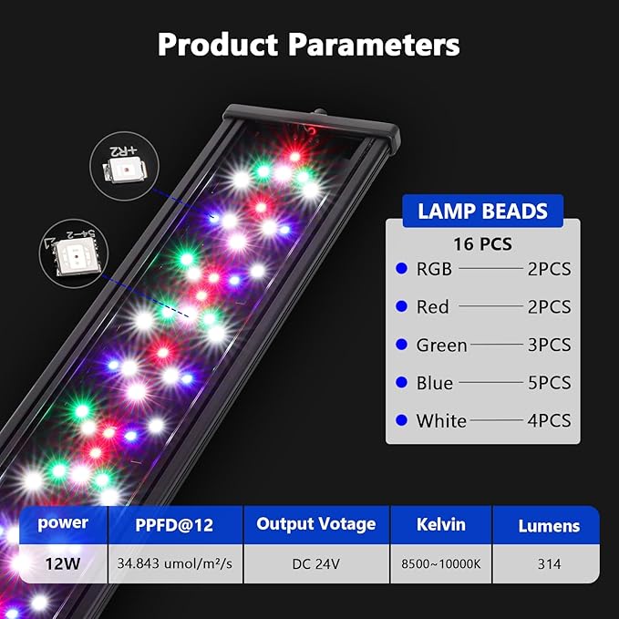 hygger New Mode 24/7 Timer LED Aquarium Light, Auto On Off Full Spectrum Fish Tank Light Fish Colorful/Sun/Nightlight/Wrgb Cycle Mode for Freshwater Plants Tank (for 7in~12in Long Tank) hygger