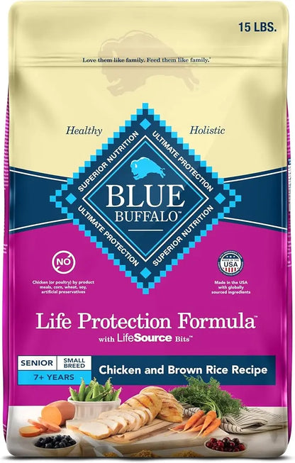 Blue Buffalo Life Protection Formula Small Breed Senior Dry Dog Food, Supports Joint Health and Immunity, Made with Natural Ingredients, Chicken & Brown Rice Recipe, 15-lb. Bag - PAWPICO