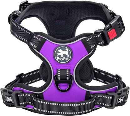 PoyPet No Pull Dog Harness, No Choke Front Lead Dog Reflective Harness, Adjustable Soft Padded Pet Vest with Easy Control Handle for Small to Large Dogs(Purple,XS) PoyPet