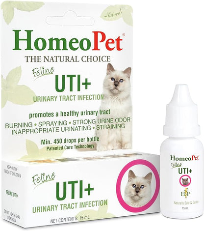 HomeoPet Feline UTI Plus, Safe and Natural Urinary Tract Medicine for Cats, Feline Urinary Tract Support, 15 Milliliters HomeoPet