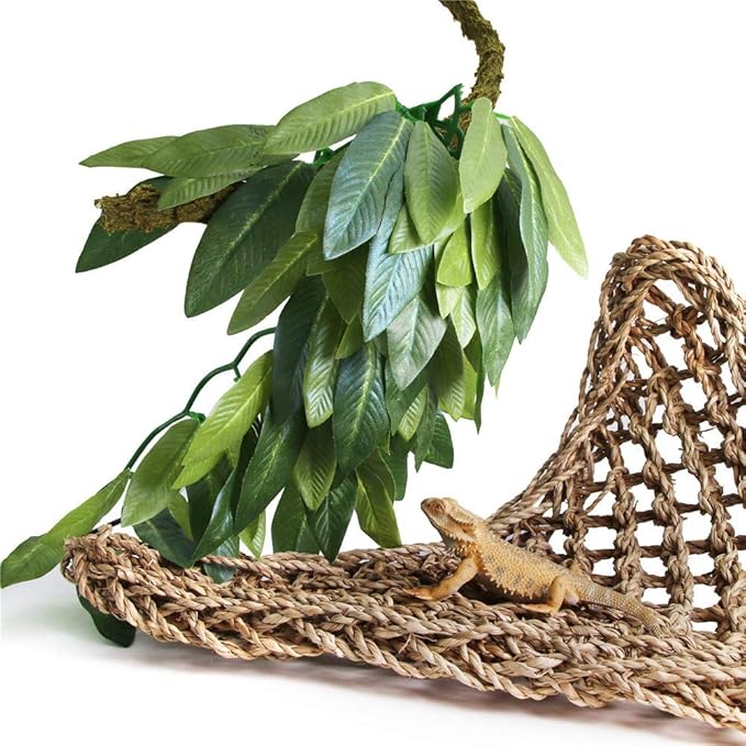 Reptile Plants Hanging Silk Terrarium Plant with Suction Cup for Bearded Dragons,Lizards,Geckos,Snake Pets and Hermit Crab Tank Habitat Decorations,Small Size,12 inches Green SLSON