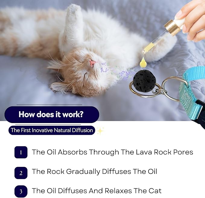 Cat Aggression Relief Calming Collar with Essential Oils, Natural Rock Diffuser, Breakaway Pet-Safe Collar for Cat Anxiety Felief, Vet-Approved (Myrrh) ROLLERPAWSTER