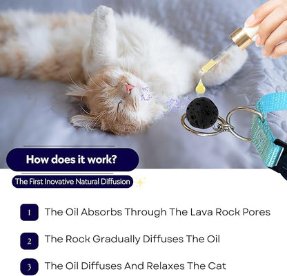 Cat Aggression Relief Calming Collar with Essential Oils, Natural Rock Diffuser, Breakaway Pet-Safe Collar for Cat Anxiety Felief, Vet-Approved (Myrrh) ROLLERPAWSTER