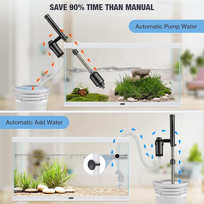 AKKEE Aquarium Vacuum Gravel Cleaner, 6 in 1 Multifunctional 18W Fish Tank Gravel Cleaner Vacuum for Water Changer Wash Sand Water Filter Circulation Aquarium Vacuum Cleaner Waterproof IP68(Black) AKKEE