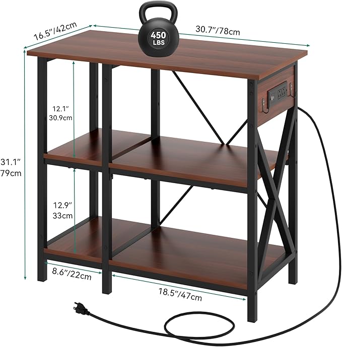 YITAHOME 10-29-37 Gallon Fish Tank Stand with Power Outlet, 30x16 Inch Metal Aquarium Stand with 3-Tier Adjustable Storage Shelves and Hooks, 450LBS Capacity, Rustic Brown YITAHOME