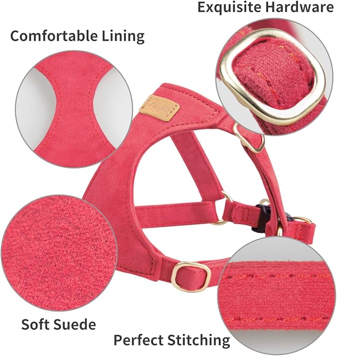 Puppytie No Pull Dog Harness with Multifunction Dog Leash,Soft Adjustable No Choke Escape Proof Pet Harness Vest for Medium Dogs or Large Dogs,red-Camellia,M Puppytie