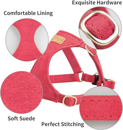 Puppytie No Pull XXS Puppy Harness with Multifunction Dog Leash,Soft Adjustable No Choke Escape Proof Pet Harness Vest,red-Camellia,XXS - PAWPICO