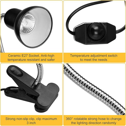 Dallfoll Reptile Heat Lamps, Turtle Lamp UVA/UVB Turtle Aquarium Tank Heating Lamps with Clamp, 360°Rotatable Basking Lamp for Reptiles Lizard Turtle Snake with 2 Heat Bulbs (Heat Lamp 25w/50w Bulb) Dallfoll