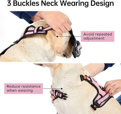 IVY&LANE No Pull Dog Harness for Large Dogs, Dog Vest Harness with Leash, Safety Belt and Storage Strap, Fully Adjustable Harness, 360° Reflective Strip, Soft Handle (Pink, L) IVYLANE