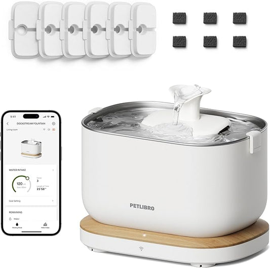 Bundle of PETLIBRO App Cat Water Fountain, 2.5L/84oz Dockstream Pet Water Fountain for Cats Inside with 2.4GHz Wi-Fi + PETLIBRO 6 Packs Replacement Filters for Dockstream Cat Water Fountain - PAWPICO