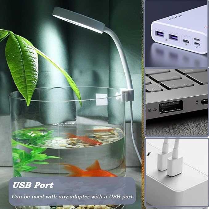 Upgraded Aquarium Light with Timer Clip On Fish Tank LED Light Small USB Light Dimmer Multi-Color White+Warm Yellow+Yellow 1 to 5 Gal (Adapter NOT Included) PUEUTU