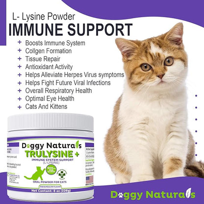 Trulysine Plus L-Lysine for Cats Immune Support Oral Powder 8oz/226g - Cats & Kittens of All Age, Sneezing, Runny Nose Squinting, Watery Eyes-Fish & Poultry Flavor (U.S.A)(225 Grams (900mg / Scoop)) Pet+Health+Pharma