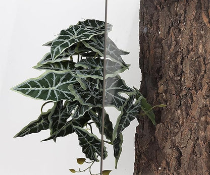 Reptile Plants for Terrarium, Amphibian Habitat Decor Artificial Hanging Plants with Suction Cup - Fake Alocasia Black Velvet WOLEDOE