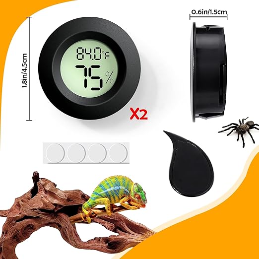 Reptile Tank Accessories, 2 PCS Reptile Thermometer and Humidity Gauge for Bearded Dragon, Jumping Spider, Leopard Gecko, Hermit Crab, Gecko, Ball Python, Lizard BSRESIN