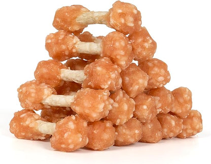 MON2SUN Dog Treats, 9oz Mini Rawhide Dog Chews, Chicken Dumbbells with Rice for Small Dogs & Toy Breed, Crunchy and Healthy (2.5 Inch 17 Count) - PAWPICO