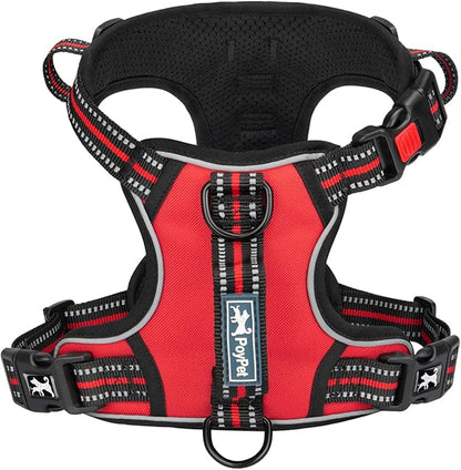 PoyPet No Pull Dog Harness, No Choke Front Clip Reflective Dog Vest with Soft Padded Vertical Handle, 3 Leash Attachments for Small Medium Large Dogs (Red,M) PoyPet