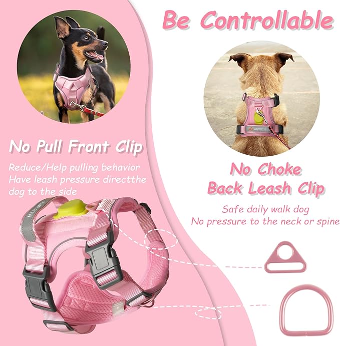 AUROTH Dog Harness Small Sized Dog, Small No Pull Dog Harness, Dog Harness for Small Dogs, Harness Small Size Dog Vest Harness with Handle, Pink S AurothPets