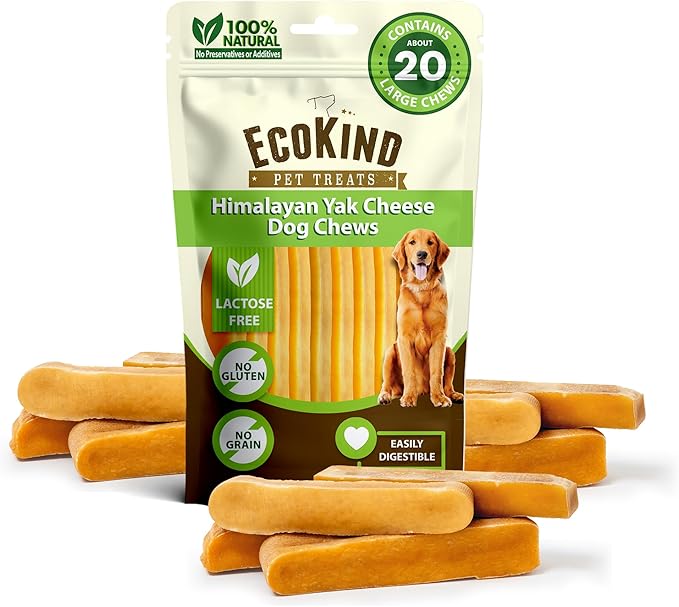 EcoKind Premium Gold Yak Cheese Himalayan Dog Chews, Dog Treats Large Breed, All Natural, High Protein, for Aggressive Chewers, Large - 20+ Chews (5 lb) - PAWPICO