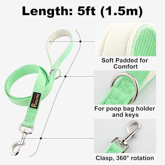 Plutus Pet Cotton Dog Harness and Leash Set, Reflective and Soft Padded, Quick Fit Vest Harness, for Small, Medium and Large Dogs, Light Green, M - PAWPICO