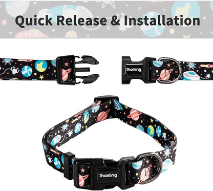 Ihoming Dog Collar and Leash Set for Daily Outdoor Walking Running Training, Space Design for Medium Boys Girls Dogs Cats Pets, M-Up to 45LBS Ihoming