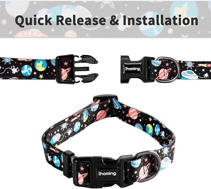Ihoming Dog Collar and Leash Set for Daily Outdoor Walking Running Training, Space Design for Large Boys Girls Dogs Cats Pets, L-Up to 80LBS Ihoming