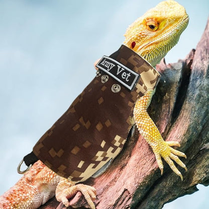 Bearded Dragon Harness and Leash Set - Adjustable Lizard Harness with Replaceable Patch Outdoor Traction Rope Walking Training Leash Reptile Halloween Costume Accessories for Small Pets (Brown) SEZDEKI