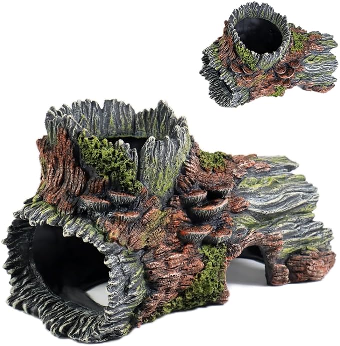 Aquarium Decorations Hollow Tree Trunk Fish Tank Accessories Tree Stump Shelter for Betta Hideout Caves Driftwood for Aquarium Simulation Tree Decor with Holes PTFJZ