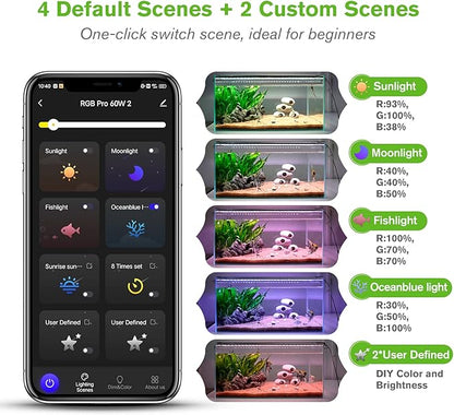 hygger 60W Smart Aquarium Light, Bluetooth LED Light with App Control, Full Spectrum Fish Tank Light with 24/7 Lighting Cycle, 5 Modes, Adjustable Timer, for 48"-55" Freshwater Planted Tank hygger