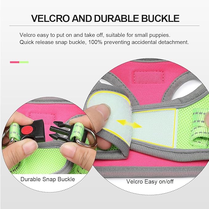 Mercano Soft Mesh Dog Harness and Leash Set, No-Chock Step-in Reflective Breathable Lightweight Easy Walk Escape Proof Vest Harnesses with Safety Buckle for Small Medium Dogs, Cats (XXS, Hot Pink) PAWPICO