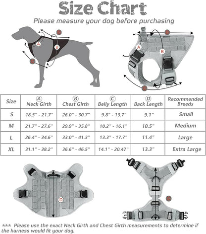 rabbitgoo Tactical Dog Harness for Small, Heavy Duty Pet Harness with Handle, No-Pull Service Vest Small Breed, Adjustable Military Dog Vest for Training Hunting Walking, Grey, S rabbitgoo