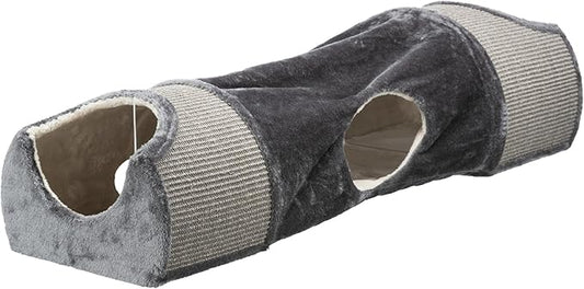 TRIXIE Cat Tunnel for Indoor Cats - Cozy Peekaboo Cat Cave Including Dangling Cat Toys - with Sturdy Sisal Scratching Surfaces - Collapsable and Easy to Store Cat Tube - in Gray - PAWPICO