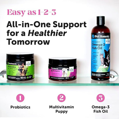 Pet Honesty Multivitamin Puppy Treats - Essential Dog Supplements & Vitamins for Learning and Cognitive Development- Probiotics, Omega Fish Oil for Health & Heart, Immune Health - Dog Health Supplies PetHonesty