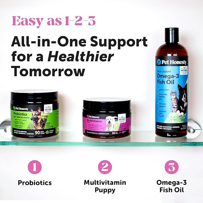 Pet Honesty Multivitamin Puppy Treats - Essential Dog Supplements & Vitamins for Learning and Cognitive Development- Probiotics, Omega Fish Oil for Health & Heart, Immune Health - Dog Health Supplies PetHonesty