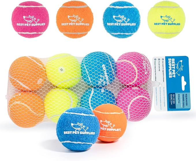 Best Pet Supplies Squeaky Tennis Toys for Dogs, 8-Pack, Heavy-Duty Interactive Pet Toys for Throwing and Fetching, Supports Exercise and Natural Behavior Training, Durable - Medium - PAWPICO