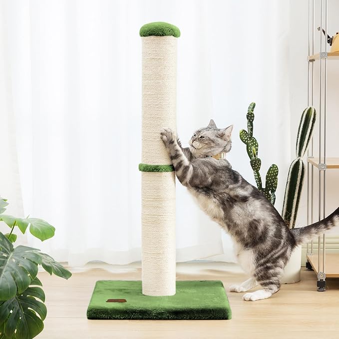 34inch Cat Scratching Post with Natural Sisal Rope 4.3Inch Large Diameter Scratcher Post Tree for Indoor Cats Green - PAWPICO
