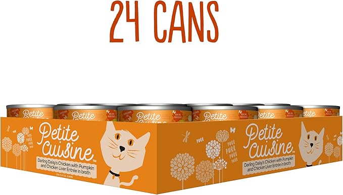 PETITE CUISINE Darling Daisy's Wet Cat Food, Chicken with Pumpkin and Chicken Liver, 2.8 oz. Cans (24 Count) - PAWPICO