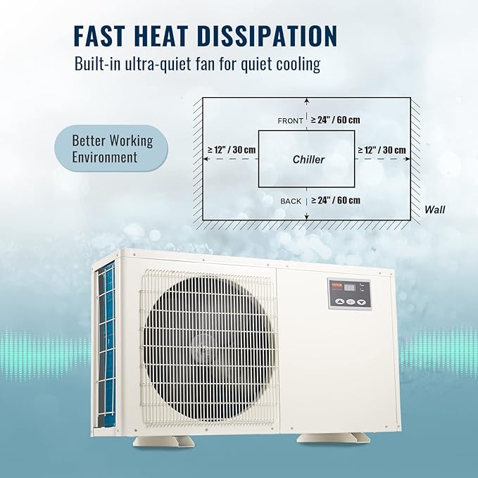 VEVOR Aquarium Chiller, 500 Gal 1892 L, 1.5 HP Hydroponic Water Chiller, Quiet Refrigeration Compressor for Seawater and Fresh Water, Fish Tank Cooling System with Pump/Hose, for Jellyfish, Coral Reef VEVOR