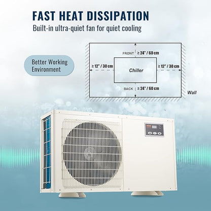 VEVOR Aquarium Chiller, 500 Gal 1892 L, 1.5 HP Hydroponic Water Chiller, Quiet Refrigeration Compressor for Seawater and Fresh Water, Fish Tank Cooling System with Pump/Hose, for Jellyfish, Coral Reef VEVOR