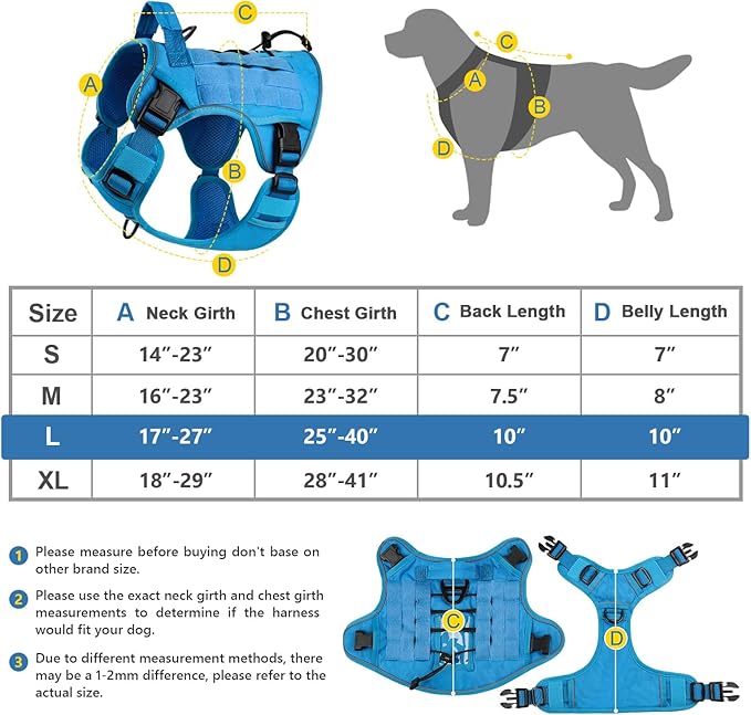 WINGOIN Blue Tactical Dog Harness for Large Dogs No Pull Adjustable Pet Harness with Handle Reflective K9 Military Service Dog Vest for Walking Hiking Training (L) WINGOIN