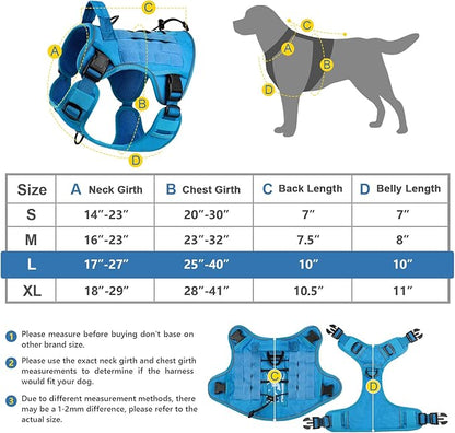 WINGOIN Blue Tactical Dog Harness for Large Dogs No Pull Adjustable Pet Harness with Handle Reflective K9 Military Service Dog Vest for Walking Hiking Training (L) WINGOIN