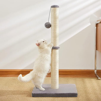 MeowHomm 32'' Tall Cat Scratching Post Cat Scratcher with Hanging Ball, Durable Cat Scratching Post for Indoor with Sisal Rope (Gray) - PAWPICO