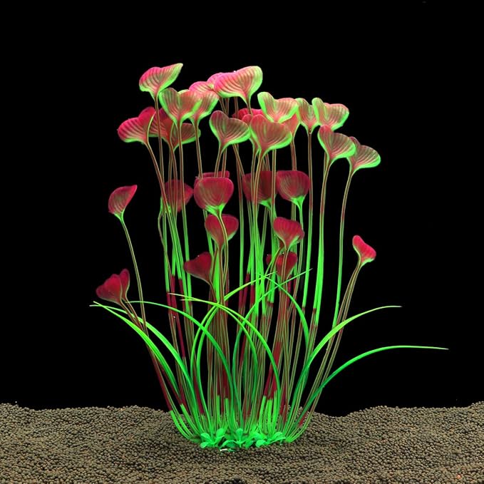 JIH Plastic Plants for Aquarium,Tall Artificial Plants for Fish Tank Decor 15.6 Inch (2 Pcs) (Red) JIH
