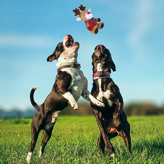 Blnboimrun Christmas Dog Toys Stuffed Plush Moose Dog Toy Milu Deer Dog Squeaky Toys with Crinkle Paper Chew Toys for Large and Medium Dogs Puppy - PAWPICO