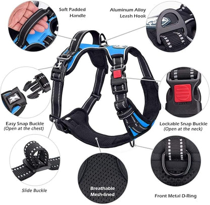 PoyPet No Pull Dog Harness, No Choke Front Lead Dog Reflective Harness, Adjustable Soft Padded Pet Vest with Easy Control Handle for Small to Large Dogs(Blue,XS) PoyPet